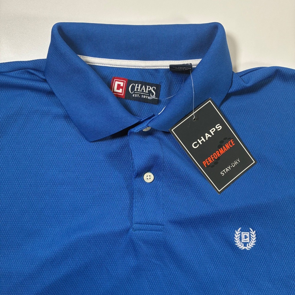 NEW Chaps Performance Polo Shirt XL Blue White Stay-Dry Wicking